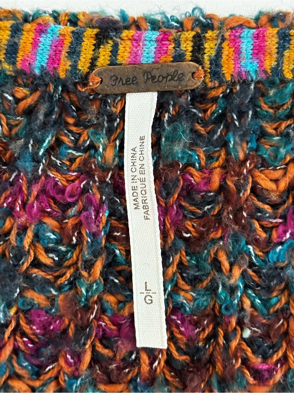 Free People Multicolor Marled Knit Oversized V-Neck Sweater Size Large Boho